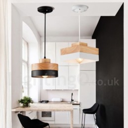 Modern Contemporary Wood Metal Wood Pendant Light