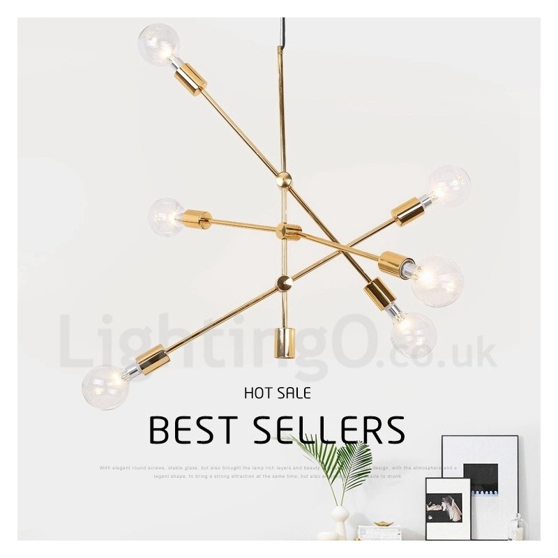 6 Light Copper Chandelier with Glass Shade Lamp