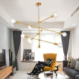 6 Light Copper Chandelier with Glass Shade Lamp