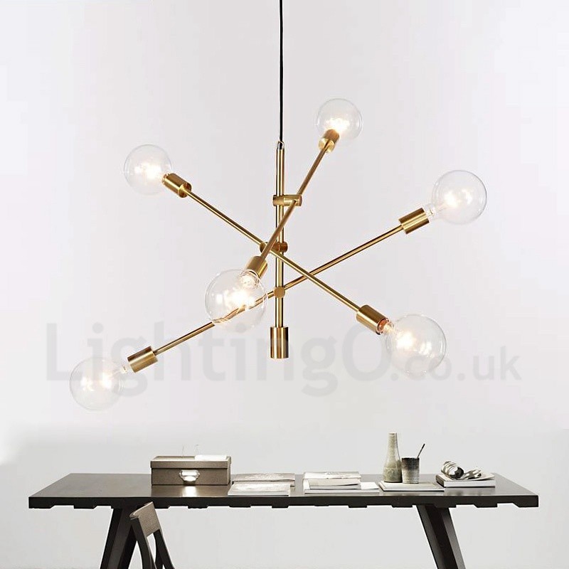 6 Light Copper Chandelier with Glass Shade Lamp