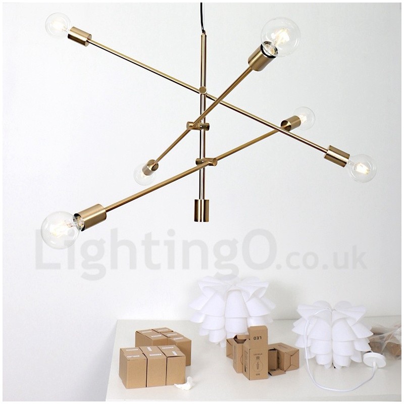 6 Light Copper Chandelier with Glass Shade Lamp