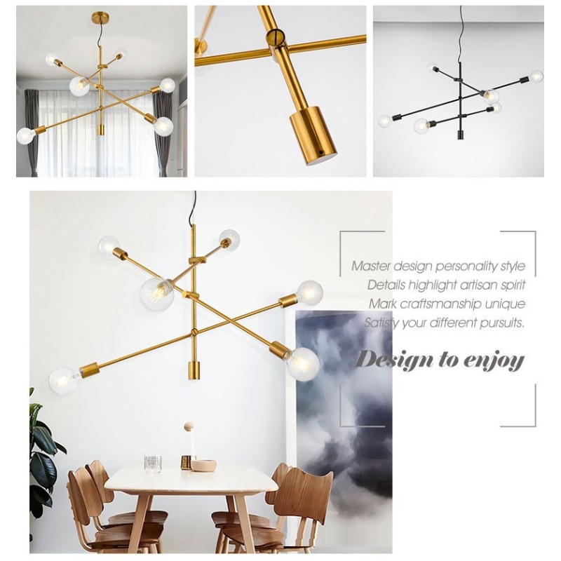 6 Light Copper Chandelier with Glass Shade Lamp