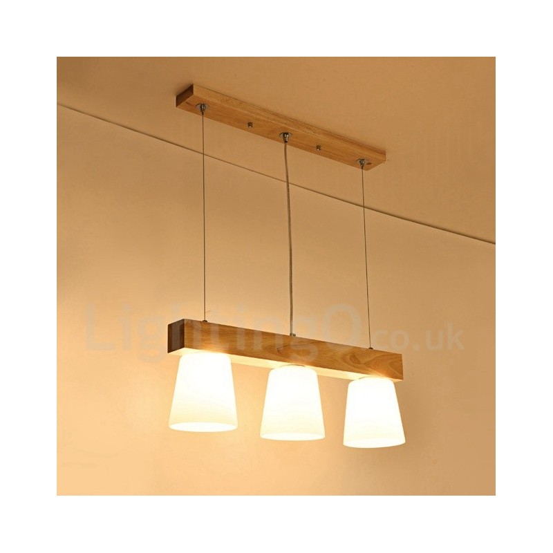 3 Light Modern Contemporary Wood Pendant Light