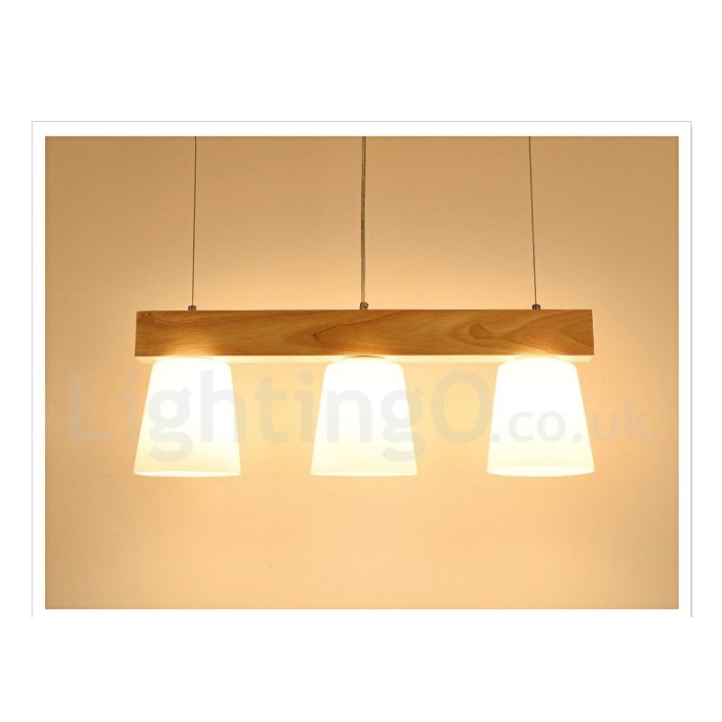 3 Light Modern Contemporary Wood Pendant Light