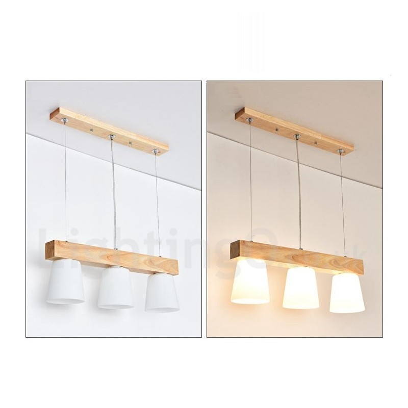 3 Light Modern Contemporary Wood Pendant Light