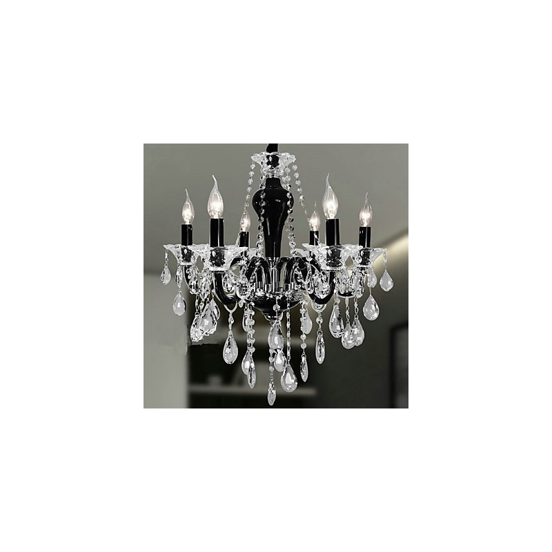 6 Light Crystal Chandelier in Black Design Accent