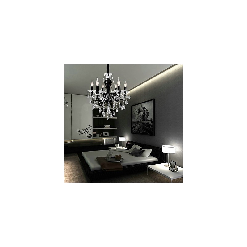 6 Light Crystal Chandelier in Black Design Accent
