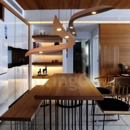 Modern Contemporary Wood 3 Light Pendant Light