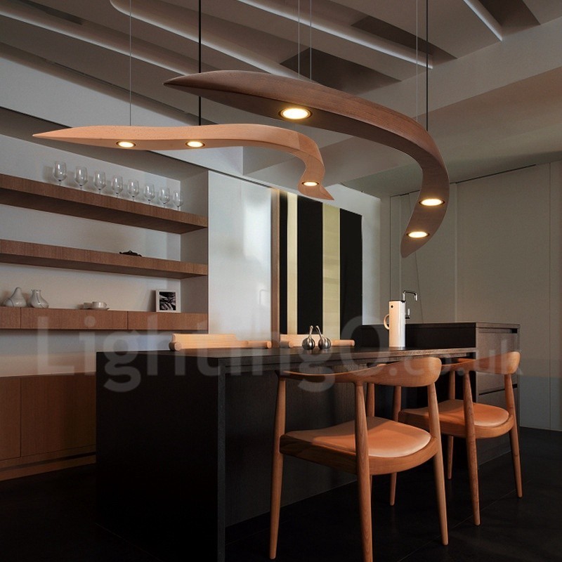 Modern Contemporary Wood 3 Light Pendant Light