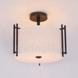 Rustic Lodge Metal Drum Pendant Light with Fabric Shade