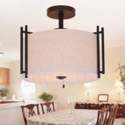 Rustic Lodge Metal Drum Pendant Light with Fabric Shade