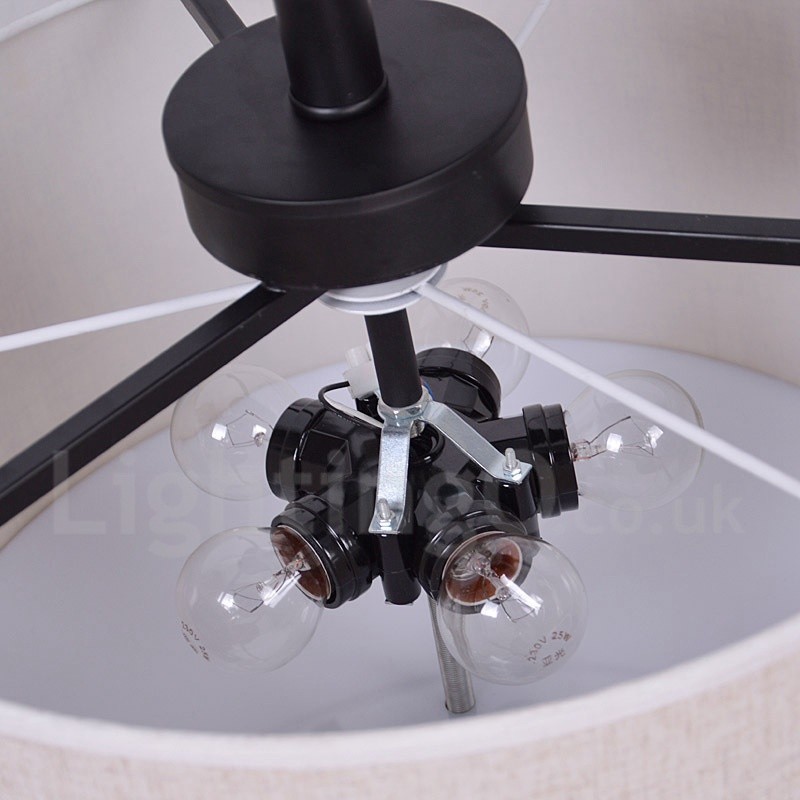 Rustic Lodge Metal Drum Pendant Light with Fabric Shade