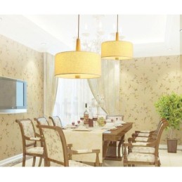 Wooden Modern Contemporary Drum Pendant Light with Fabric Shade