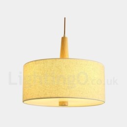 Wooden Modern Contemporary Drum Pendant Light with Fabric Shade