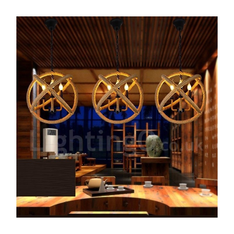 Country Hemp Rope 3 Light Vintage Pendant Light