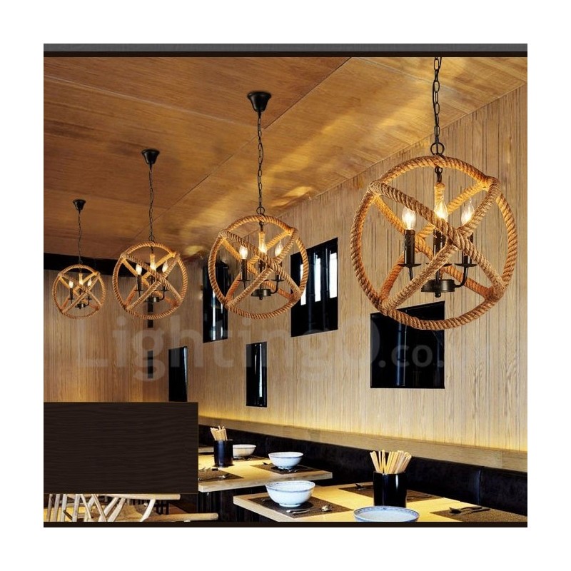 Country Hemp Rope 3 Light Vintage Pendant Light