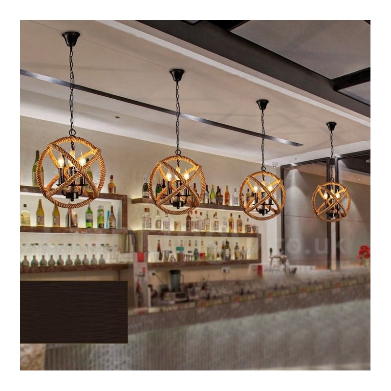 Country Hemp Rope 3 Light Vintage Pendant Light