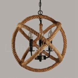 Country Hemp Rope 3 Light Vintage Pendant Light