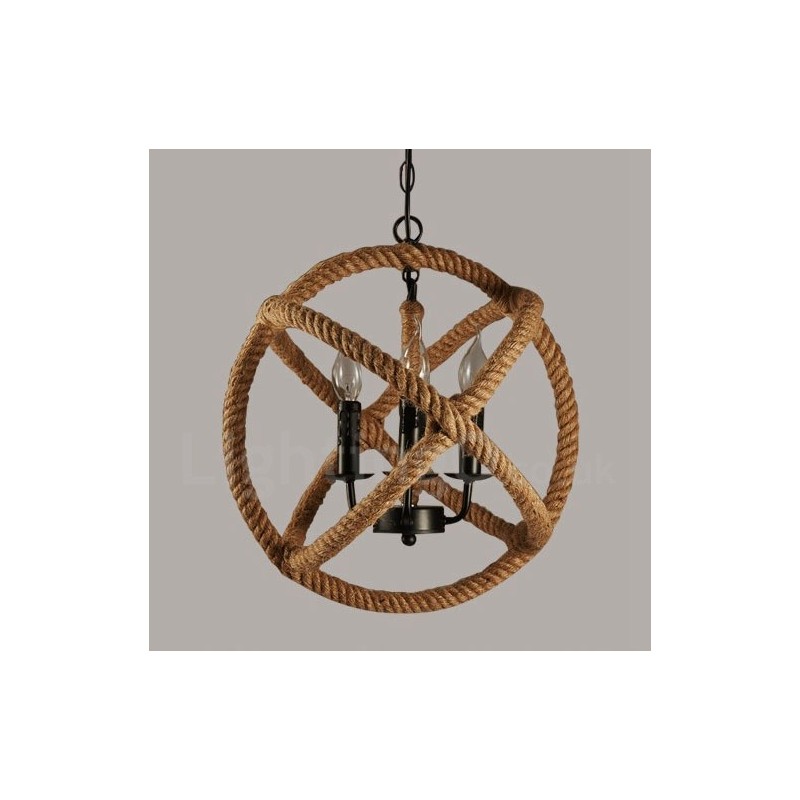 Country Hemp Rope 3 Light Vintage Pendant Light
