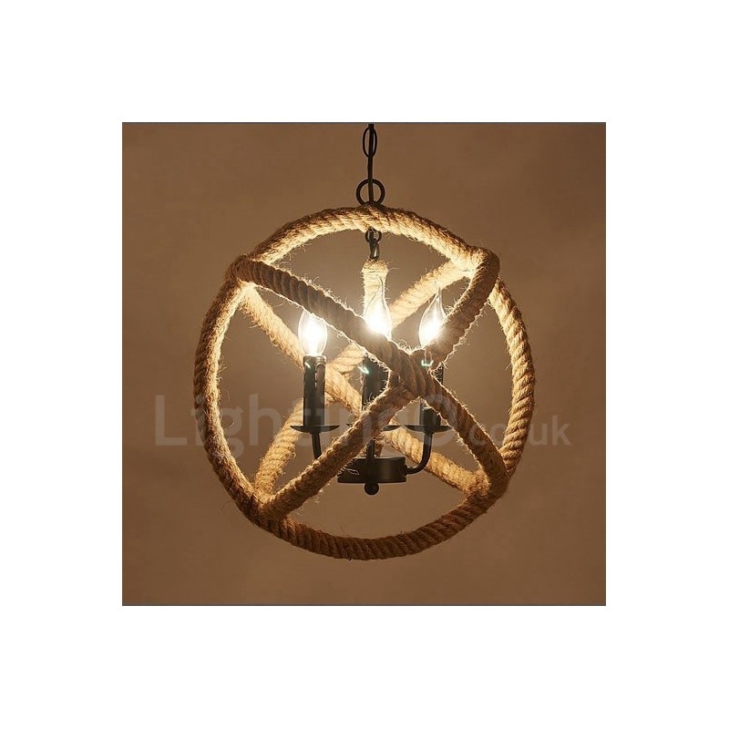Country Hemp Rope 3 Light Vintage Pendant Light