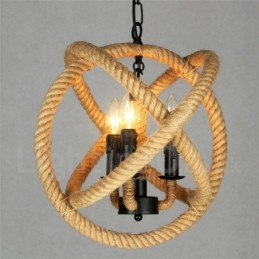 Country Hemp Rope 3 Light Vintage Pendant Light