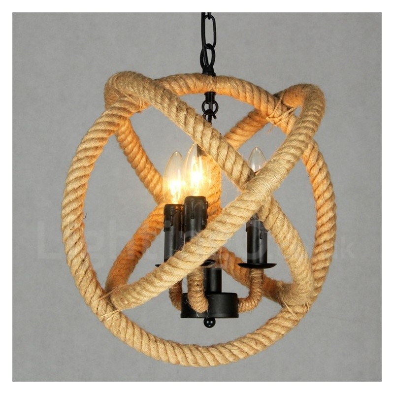 Country Hemp Rope 3 Light Vintage Pendant Light