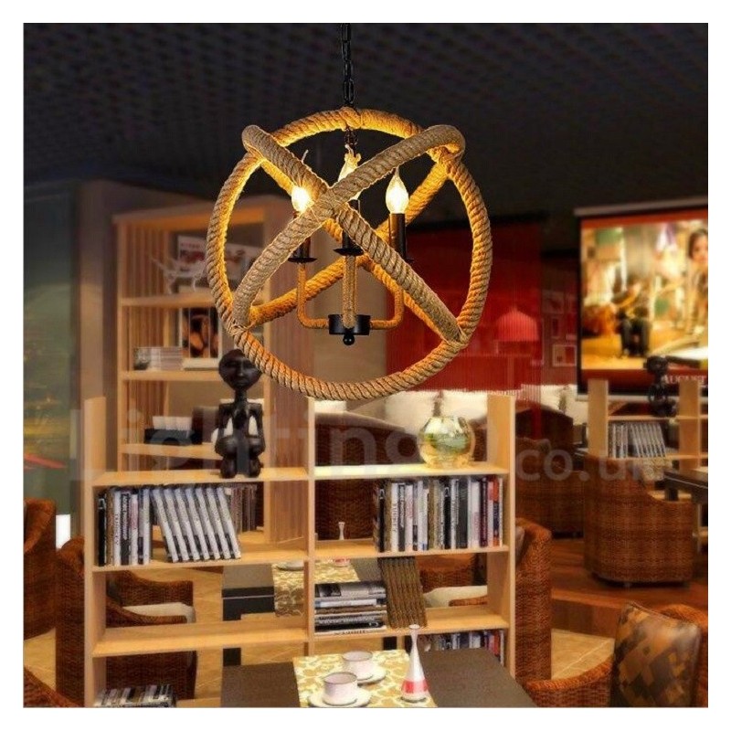 Country Hemp Rope 3 Light Vintage Pendant Light