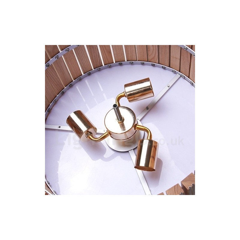 Modern Contemporary Wood Drum Pendant Light