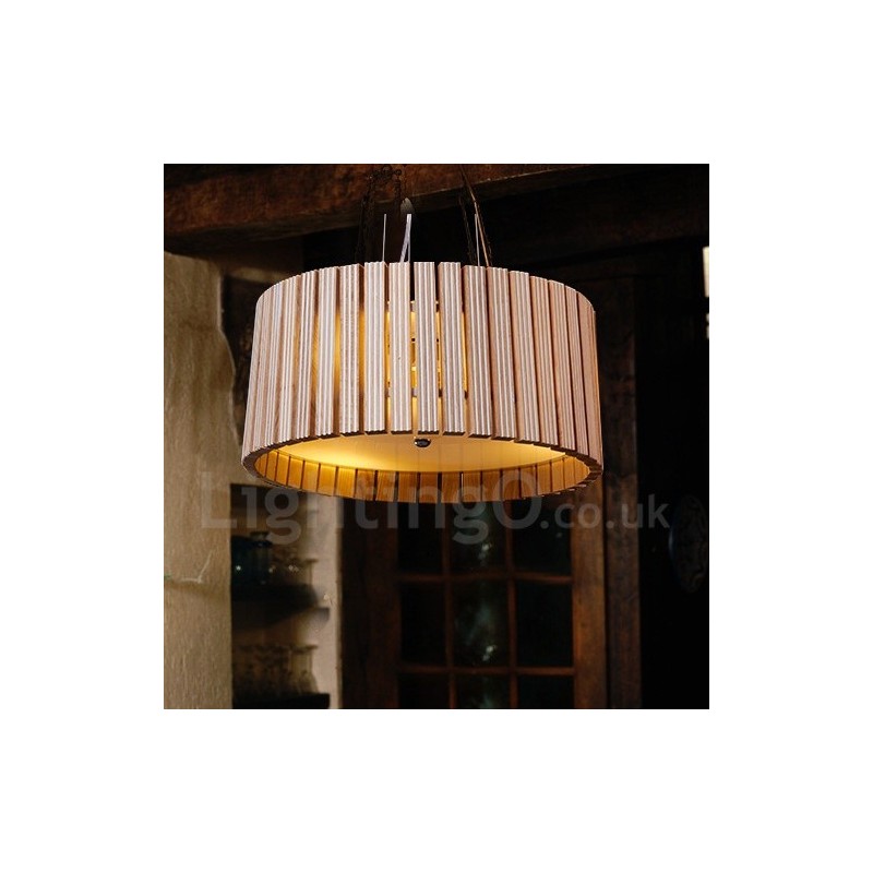 Modern Contemporary Wood Drum Pendant Light