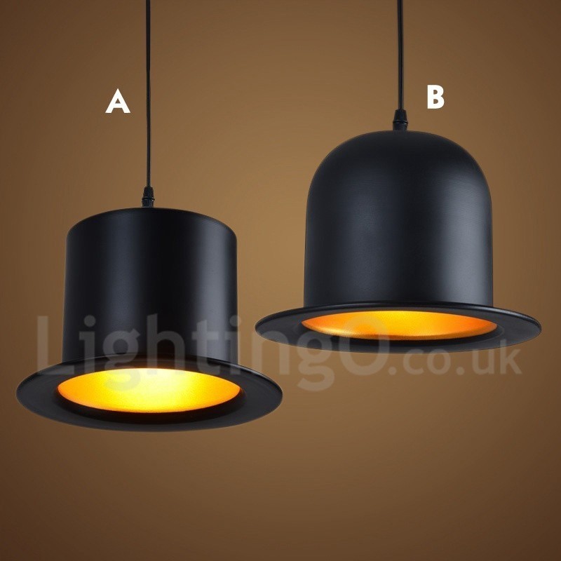 Black Metal Hat Shape 1 Light Retro Vintage Pendant Light