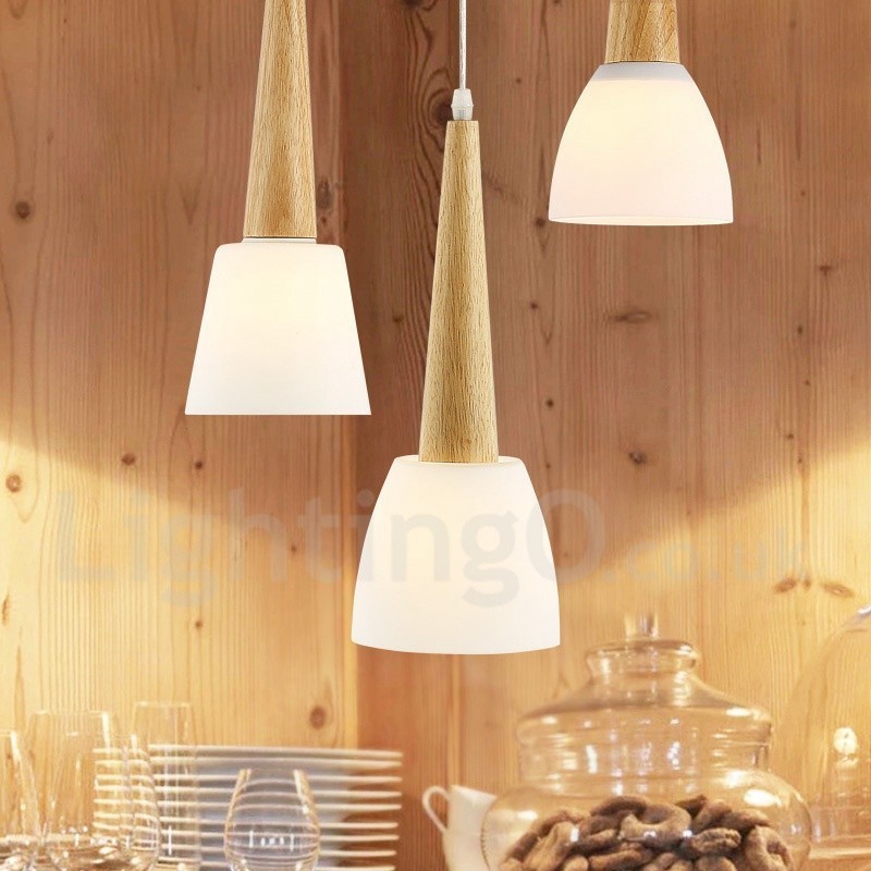 Rustic Lodge Wooden Pendant Light with Glass Shade