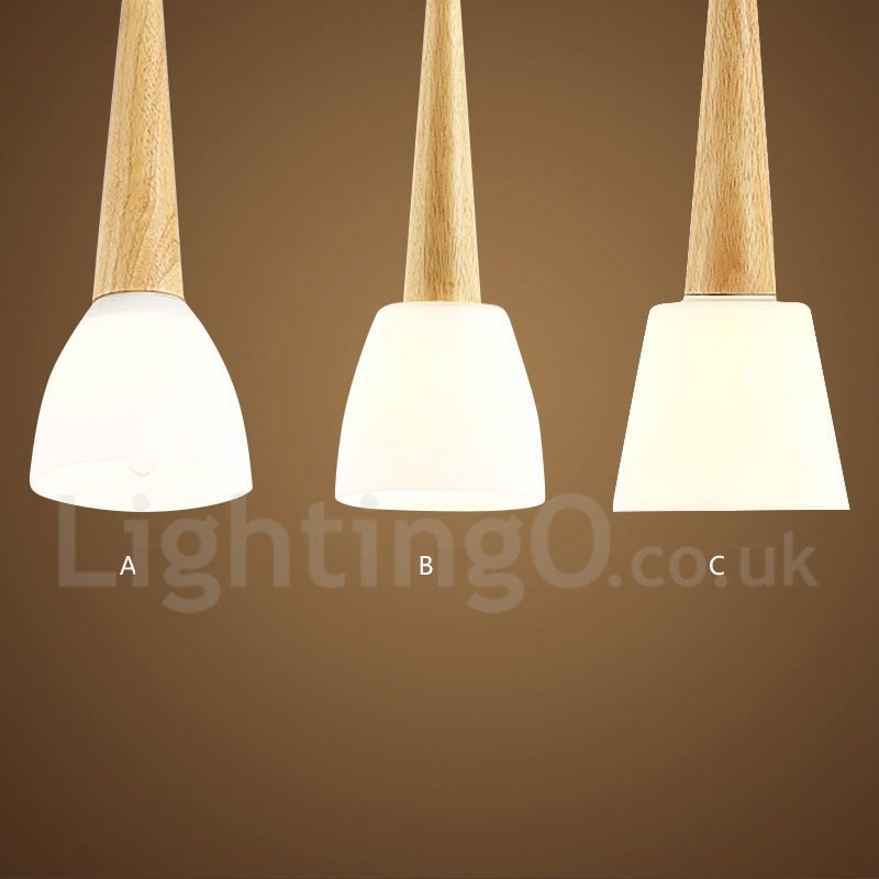 Rustic Lodge Wooden Pendant Light with Glass Shade