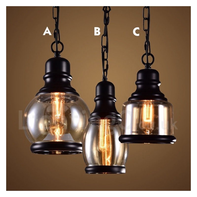 Retro Vintage Pendant Light with Glass Shade Lamp