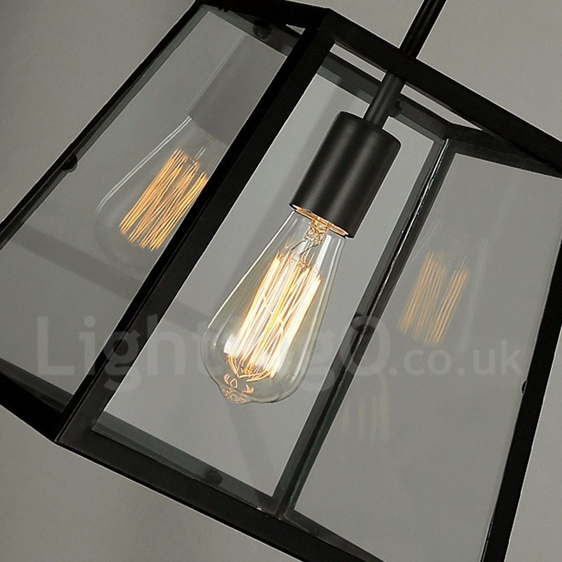 Vintage Metal Pendant Light with Glass Shade