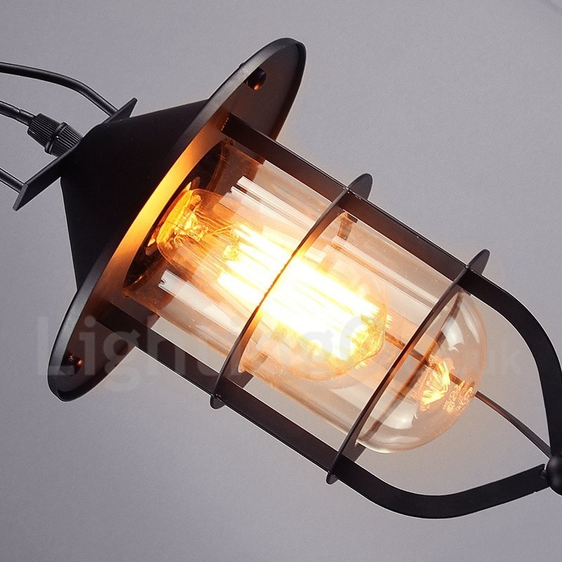 Vintage Metal Pendant Light with Glass Shade