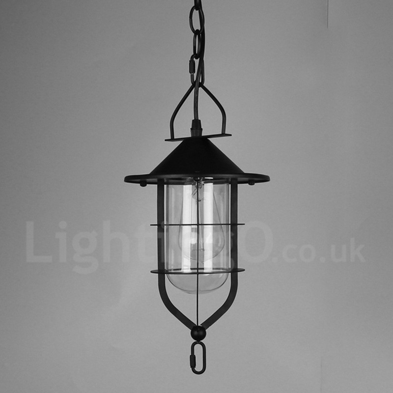 Vintage Metal Pendant Light with Glass Shade