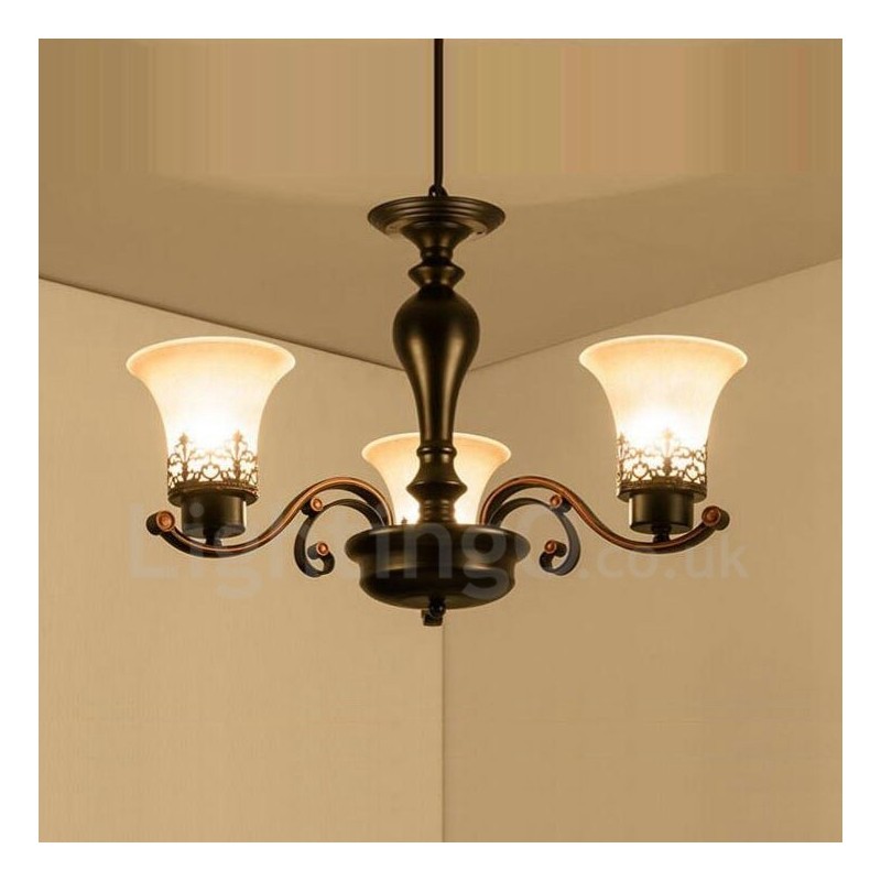 3 Light Rustic Lodge Integrated Metal Chandelier