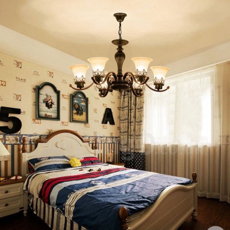 6 Light Rustic Lodge Integrated Metal Chandelier