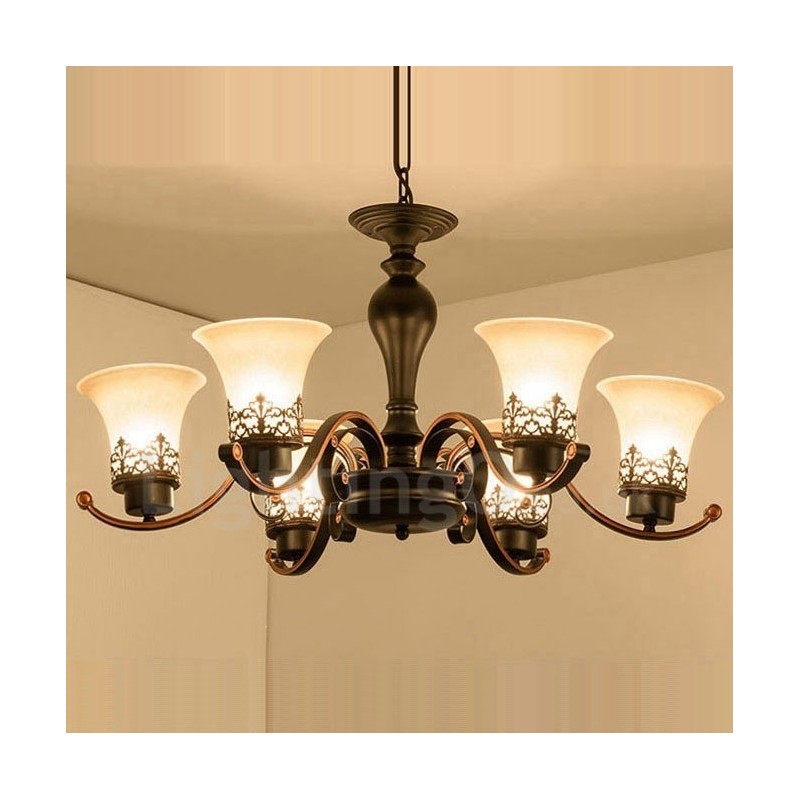 6 Light Rustic Lodge Integrated Metal Chandelier