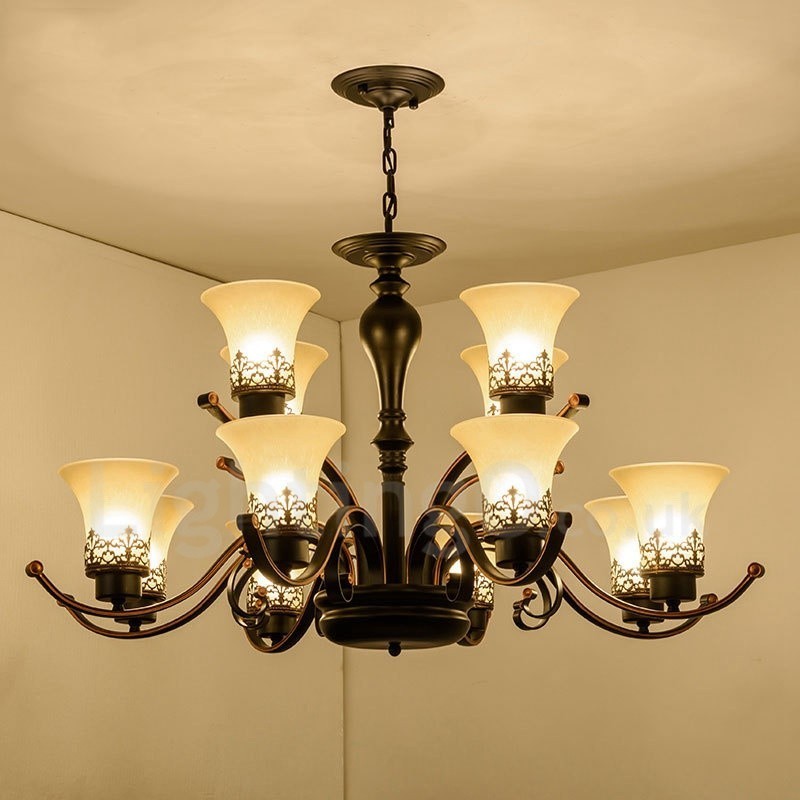 12 Light Rustic Lodge Integrated Metal Chandelier