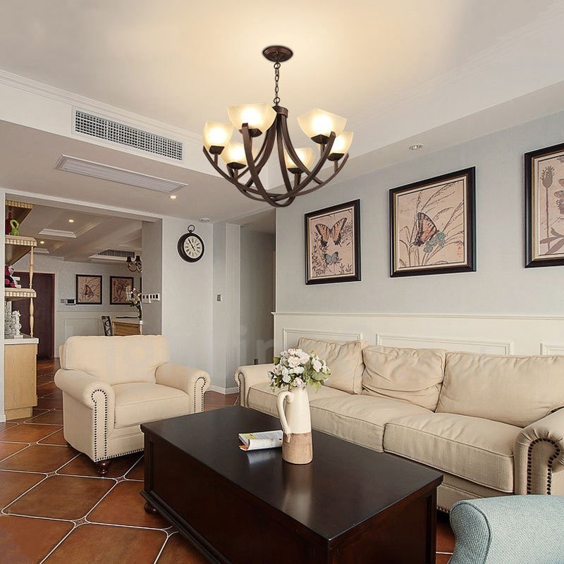 6 Light Rustic Lodge Integrated Metal Chandelier