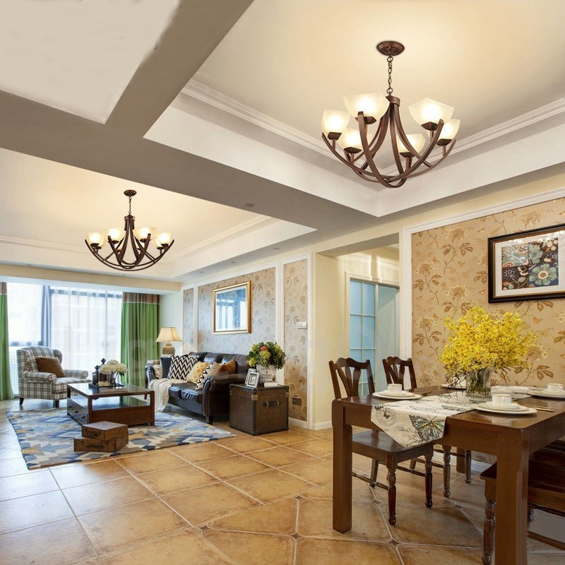 6 Light Rustic Lodge Integrated Metal Chandelier