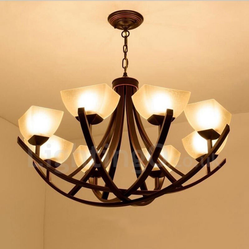8 Light Rustic Lodge Integrated Metal Chandelier