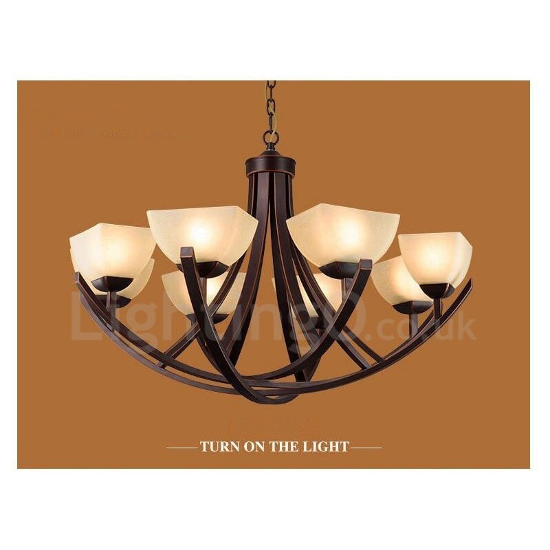 8 Light Rustic Lodge Integrated Metal Chandelier