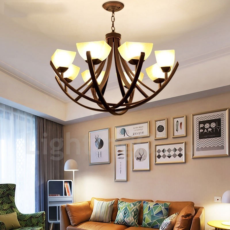 8 Light Rustic Lodge Integrated Metal Chandelier