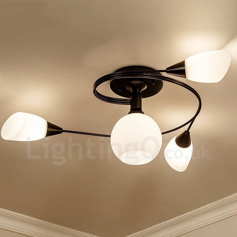 4 Light Rustic Lodge Integrated Chandelier with Glass Shade