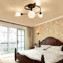 4 Light Rustic Lodge Integrated Chandelier with Glass Shade