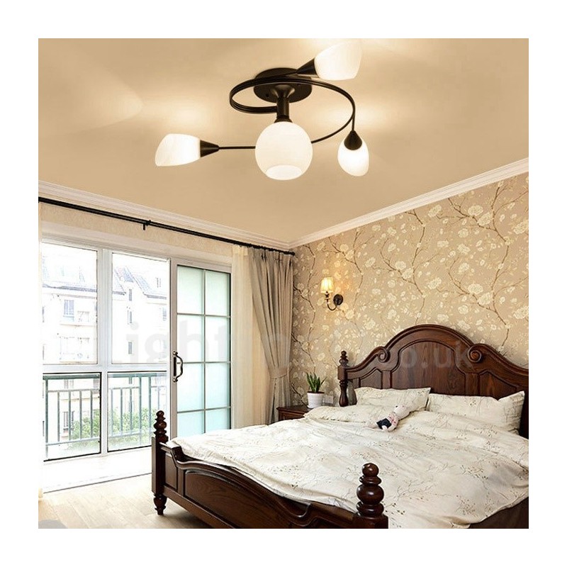 4 Light Rustic Lodge Integrated Chandelier with Glass Shade