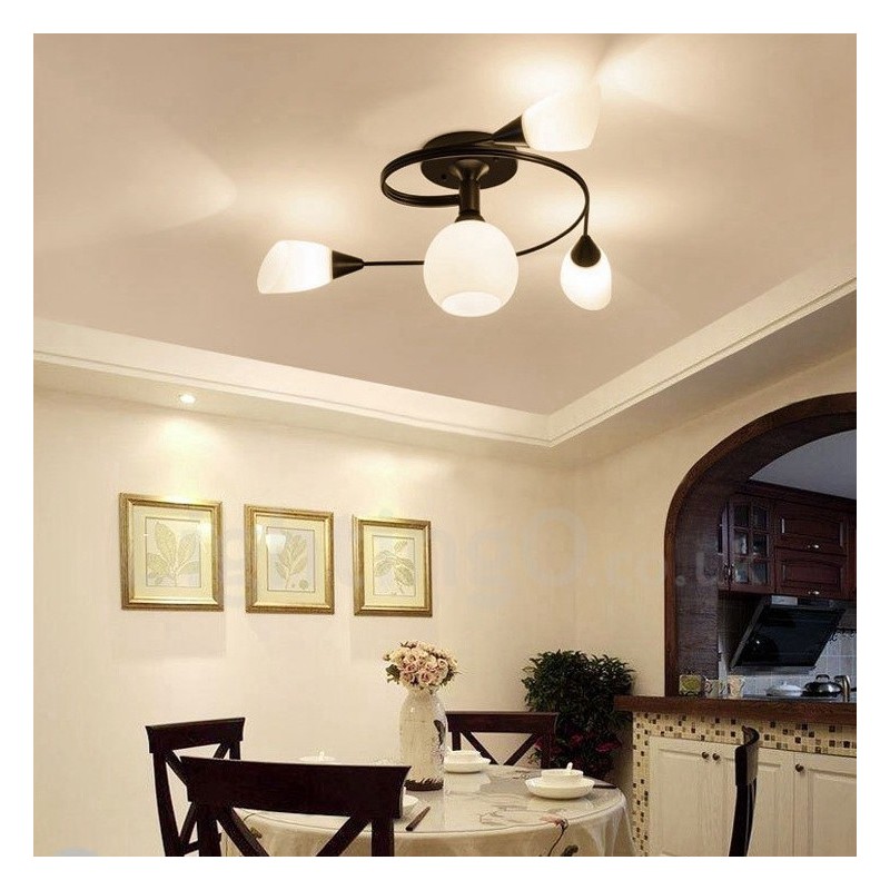 4 Light Rustic Lodge Integrated Chandelier with Glass Shade