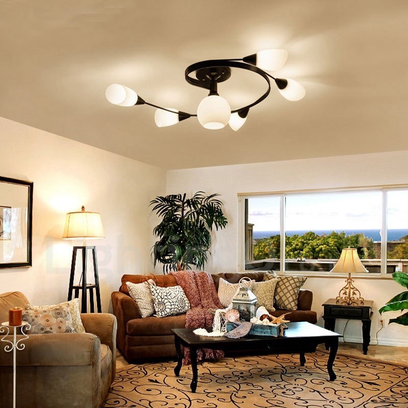 6 Light Rustic Lodge Integrated Chandelier with Glass Shade